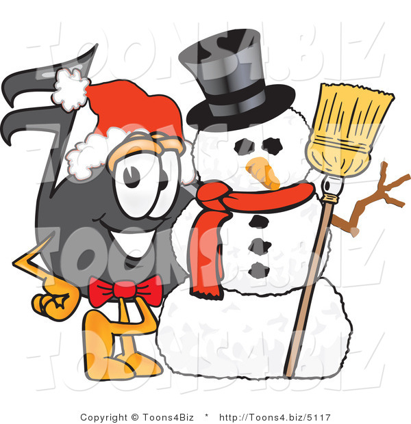 Vector Illustration of a Cartoon Music Note Mascot with a Snowman on Christmas