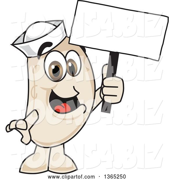 Vector Illustration of a Cartoon Navy Bean Mascot Holding a Blank Sign