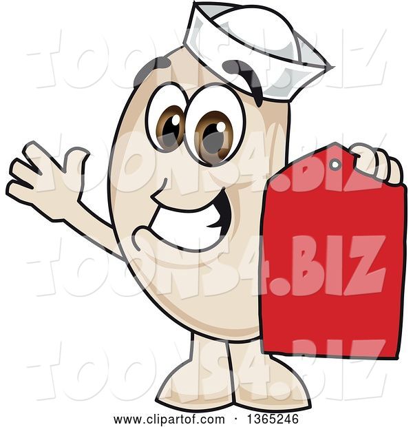Vector Illustration of a Cartoon Navy Bean Mascot Holding a Price Tag