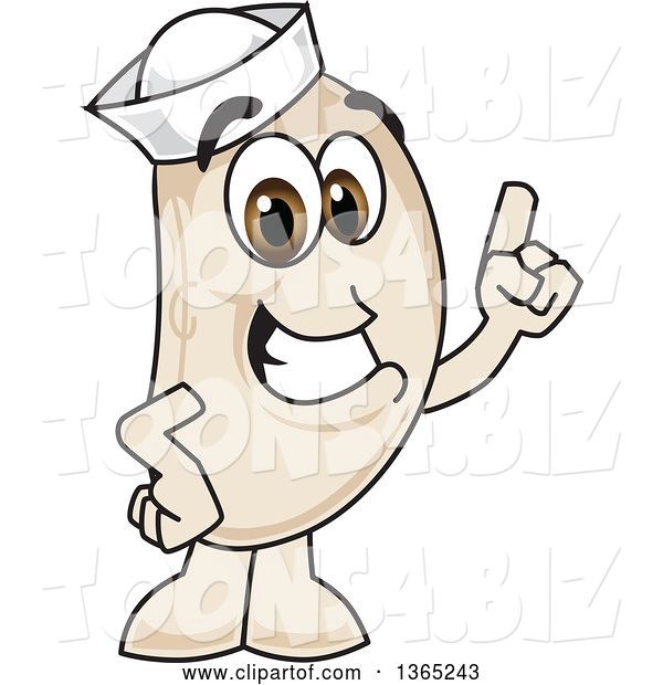 Vector Illustration of a Cartoon Navy Bean Mascot Holding up a Finger