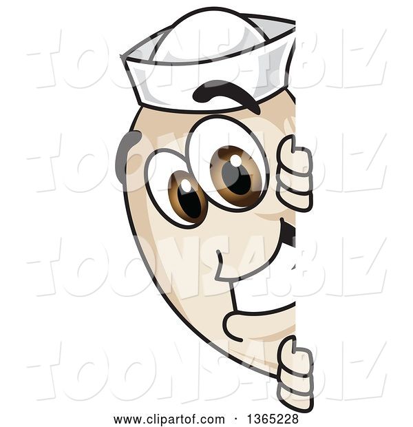 Vector Illustration of a Cartoon Navy Bean Mascot Looking Around a Sign