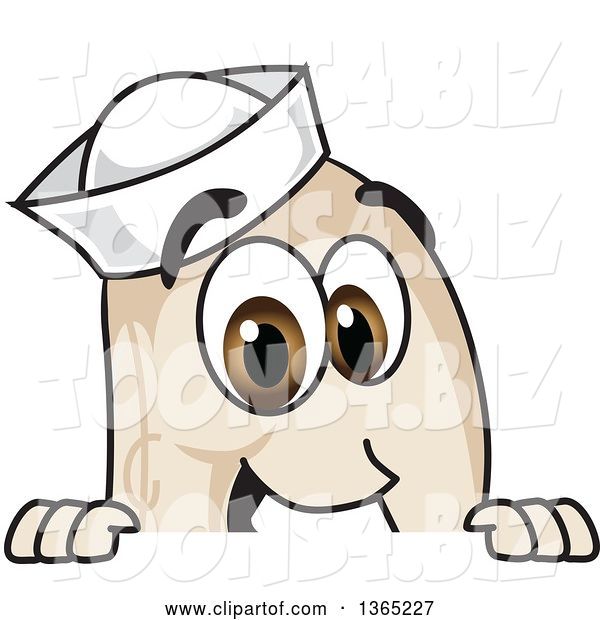 Vector Illustration of a Cartoon Navy Bean Mascot Looking over a Sign