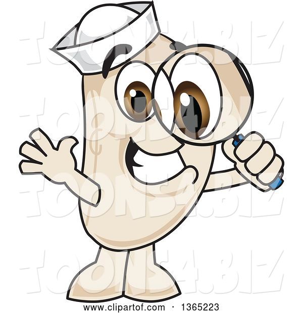 Vector Illustration of a Cartoon Navy Bean Mascot Looking Through a Magnifying Glass