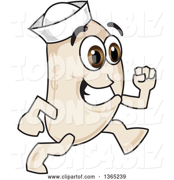 Vector Illustration of a Cartoon Navy Bean Mascot Running