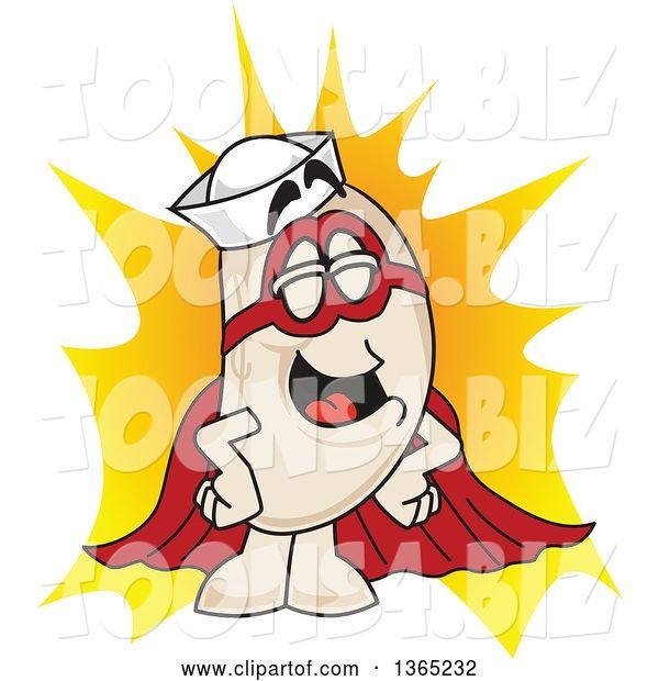 Vector Illustration of a Cartoon Navy Bean Mascot Super Hero