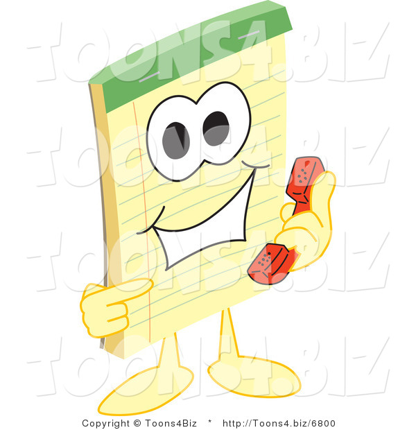 Vector Illustration of a Cartoon Notepad Mascot Using a Phone