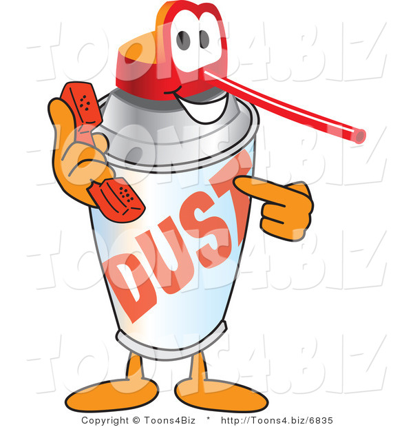 Vector Illustration of a Cartoon Office Dusting Can Mascot Holding a Phone