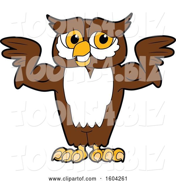 Vector Illustration of a Cartoon Owl School Mascot Flexing His Muscles