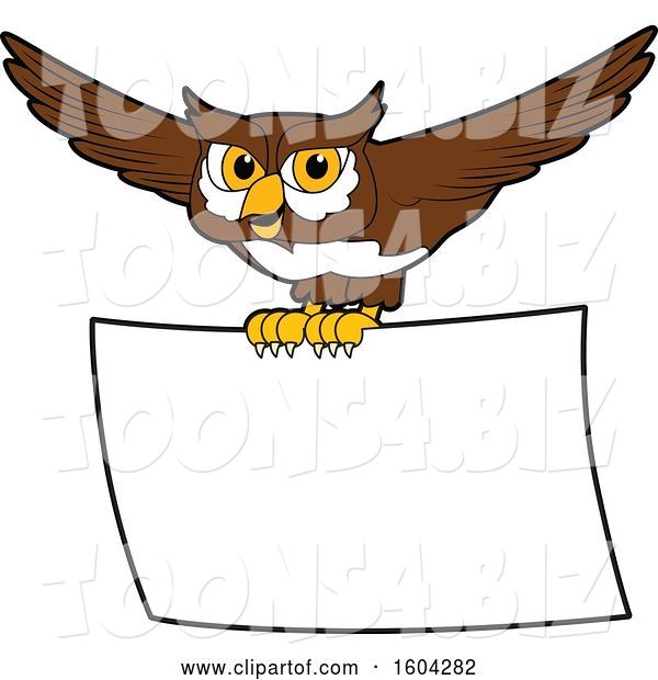 Vector Illustration of a Cartoon Owl School Mascot Flying with a Banner