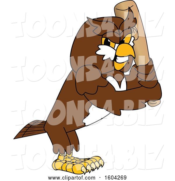 Vector Illustration of a Cartoon Owl School Mascot Holding a Baseball Bat