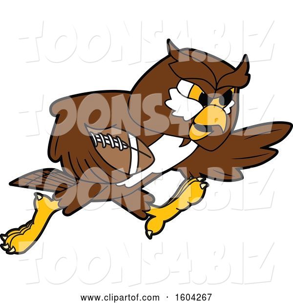 Vector Illustration of a Cartoon Owl School Mascot Playing Football
