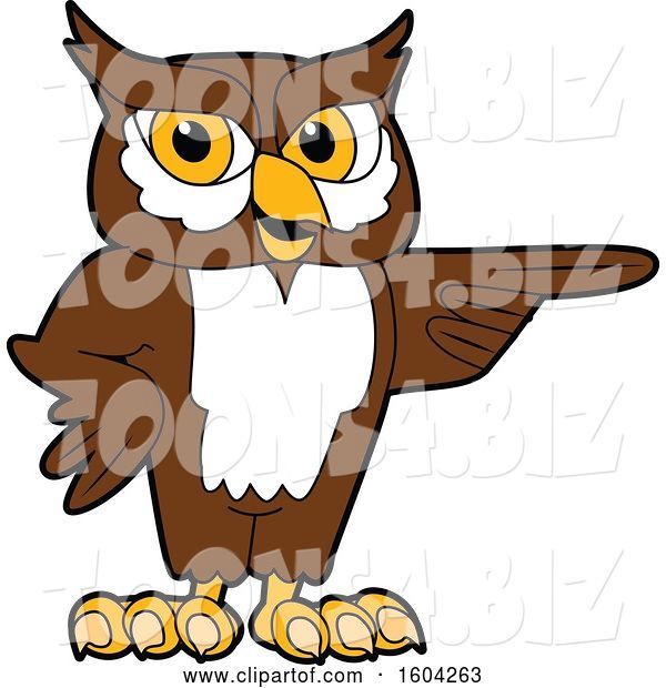 Vector Illustration of a Cartoon Owl School Mascot Pointing
