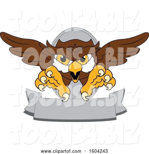 Vector Illustration of a Cartoon Owl School Mascot Swooping over a Banner