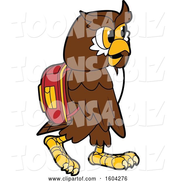 Vector Illustration of a Cartoon Owl School Mascot Wearing a Backpack