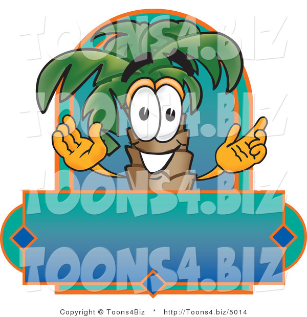 Vector Illustration of a Cartoon Palm Tree Mascot over a Blank Business Label