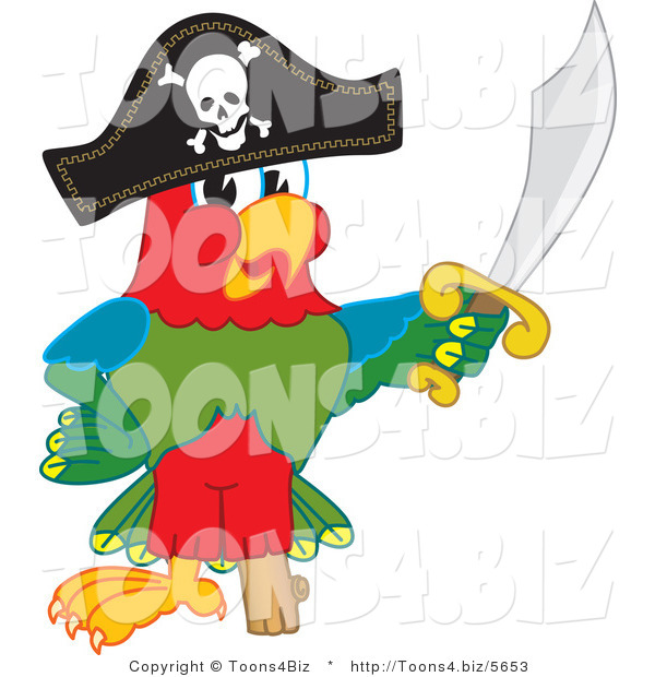 Vector Illustration of a Cartoon Parrot Mascot Dressed As a Pirate