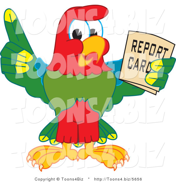 Vector Illustration of a Cartoon Parrot Mascot Holding a Report Card