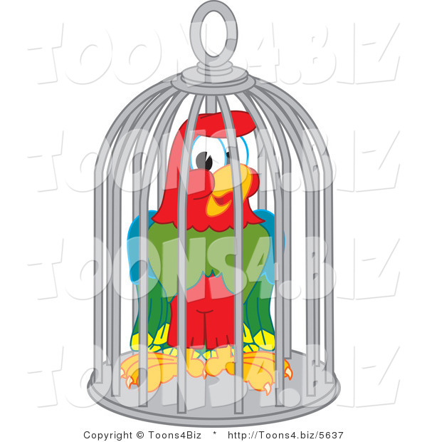 Vector Illustration of a Cartoon Parrot Mascot in a Cage