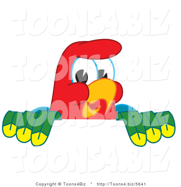 Vector Illustration of a Cartoon Parrot Mascot Looking over a Surface