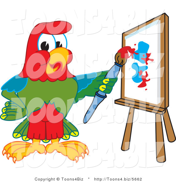 Vector Illustration of a Cartoon Parrot Mascot Painting