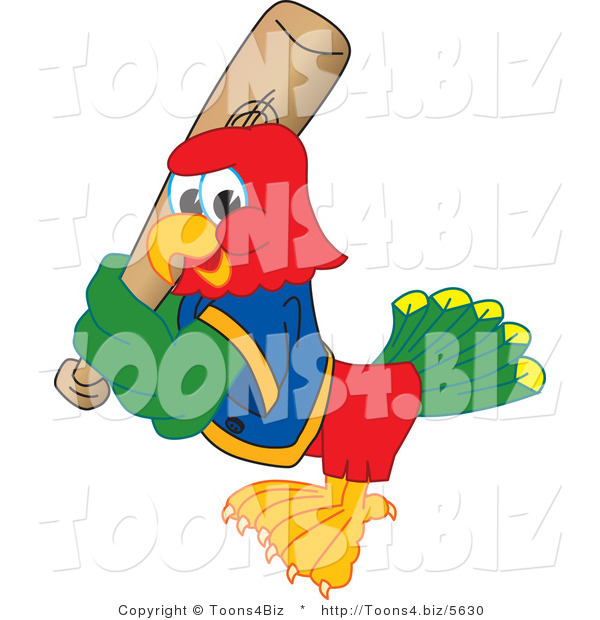 Vector Illustration of a Cartoon Parrot Mascot Playing Baseball