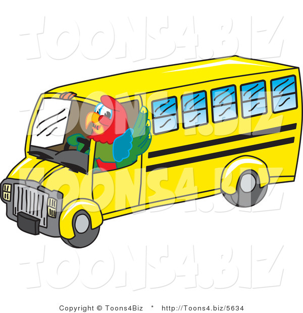 Vector Illustration of a Cartoon Parrot Mascot School Bus Driver