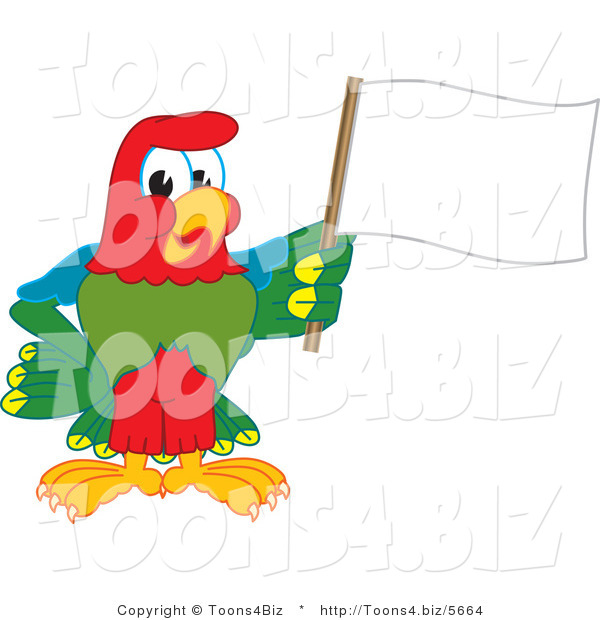 Vector Illustration of a Cartoon Parrot Mascot Waving a Blank Flag