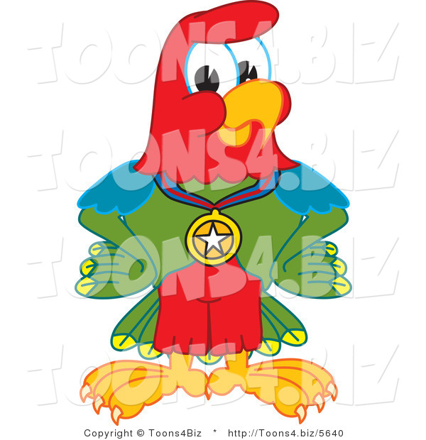 Vector Illustration of a Cartoon Parrot Mascot Wearing a Medal