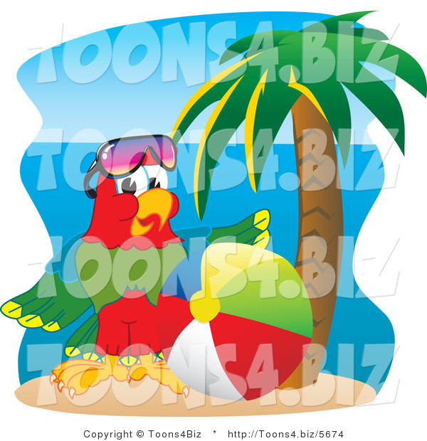 Vector Illustration of a Cartoon Parrot Mascot with a Beach Ball