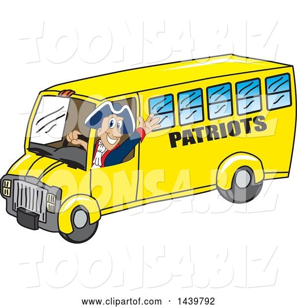 Vector Illustration of a Cartoon Patriot Mascot Driving a School Bus