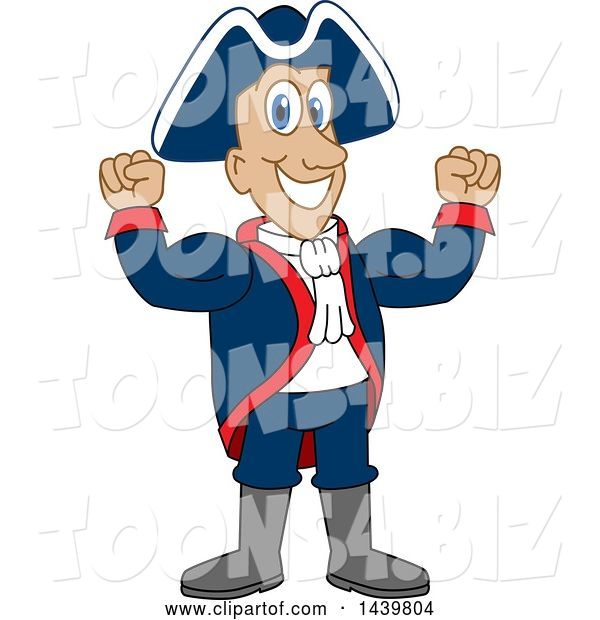Vector Illustration of a Cartoon Patriot Mascot Flexing