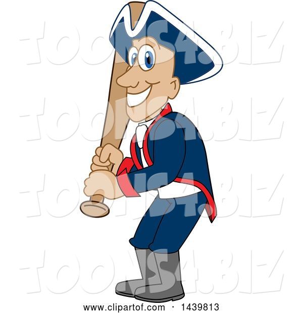 Vector Illustration of a Cartoon Patriot Mascot Holding a Baseball Bat