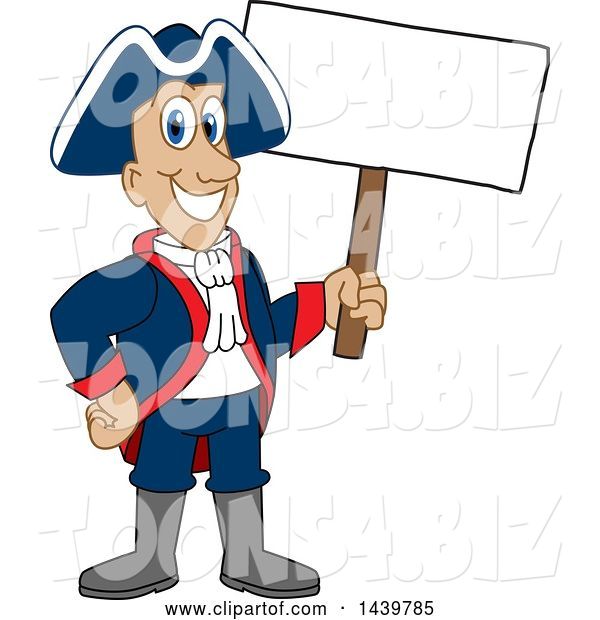 Vector Illustration of a Cartoon Patriot Mascot Holding a Blank Sign