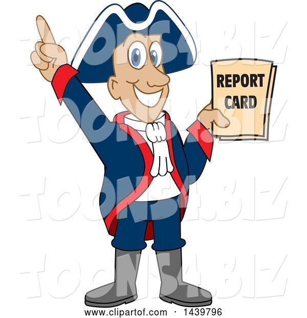 Vector Illustration of a Cartoon Patriot Mascot Holding a Report Card