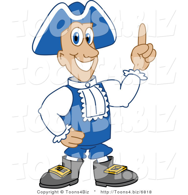 Vector Illustration of a Cartoon Patriot Mascot Pointing Upwards