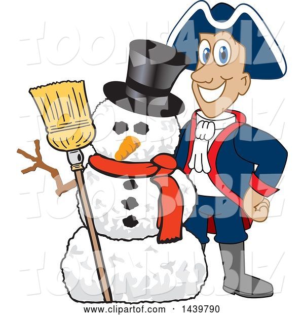 Vector Illustration of a Cartoon Patriot Mascot with a Snowman