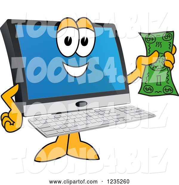Vector Illustration of a Cartoon PC Computer Mascot Holding Cash Money