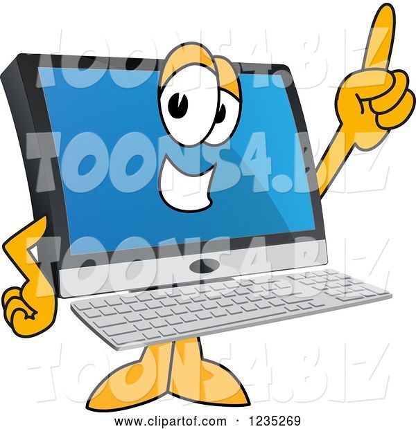 Vector Illustration of a Cartoon PC Computer Mascot Pointing up