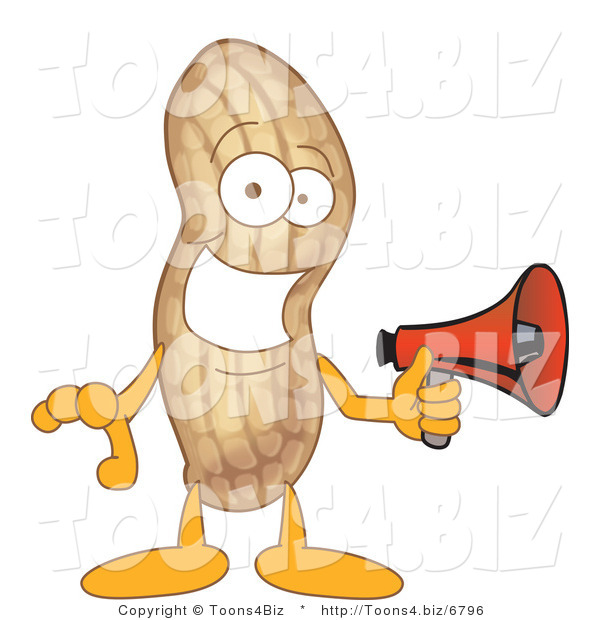 Vector Illustration of a Cartoon Peanut Mascot Holding a Megaphone