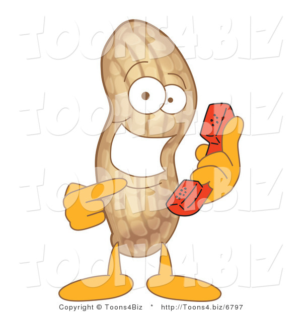 Vector Illustration of a Cartoon Peanut Mascot Holding a Phone