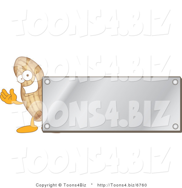 Vector Illustration of a Cartoon Peanut Mascot Logo with a Silver Plaque