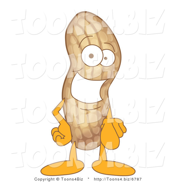 Vector Illustration of a Cartoon Peanut Mascot Pointing Outwards