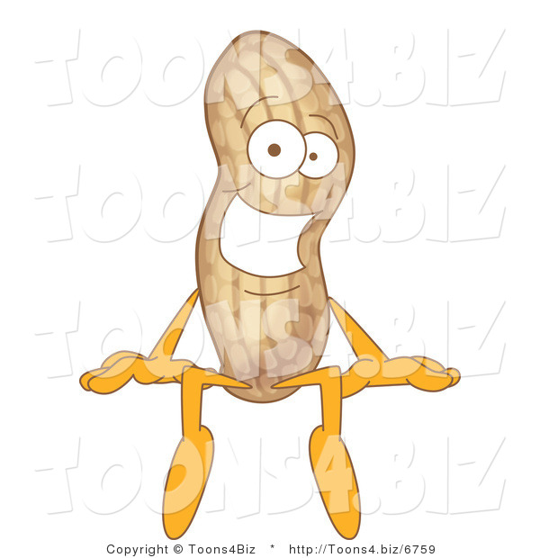 Vector Illustration of a Cartoon Peanut Mascot Sitting on a Blank Sign