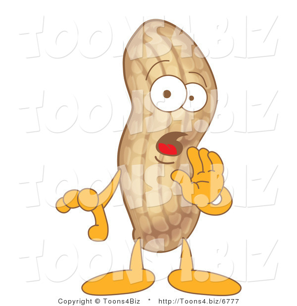 Vector Illustration of a Cartoon Peanut Mascot Whispering