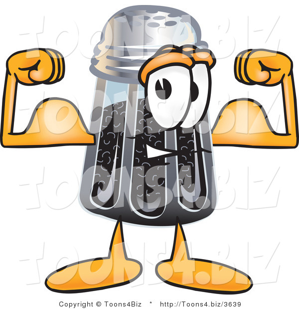 Vector Illustration of a Cartoon Pepper Shaker Mascot Flexing His Arm Muscles