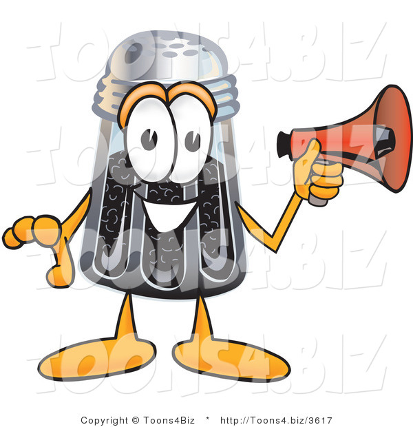 Vector Illustration of a Cartoon Pepper Shaker Mascot Holding a Megaphone