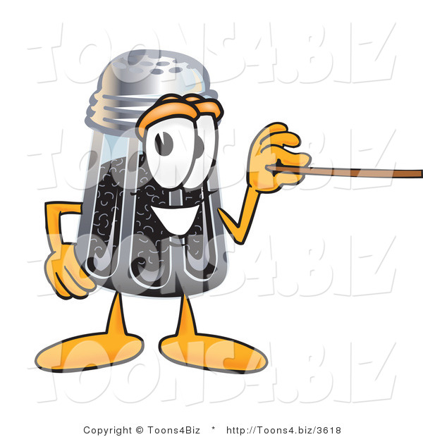 Vector Illustration of a Cartoon Pepper Shaker Mascot Holding a Pointer Stick