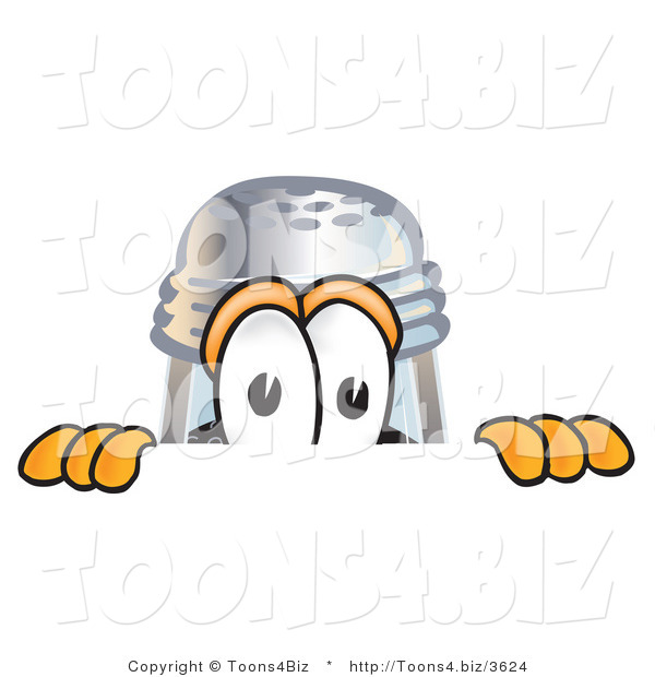 Vector Illustration of a Cartoon Pepper Shaker Mascot Peeking over a Surface