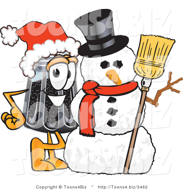 Vector Illustration of a Cartoon Pepper Shaker Mascot with a Snowman on Christmas