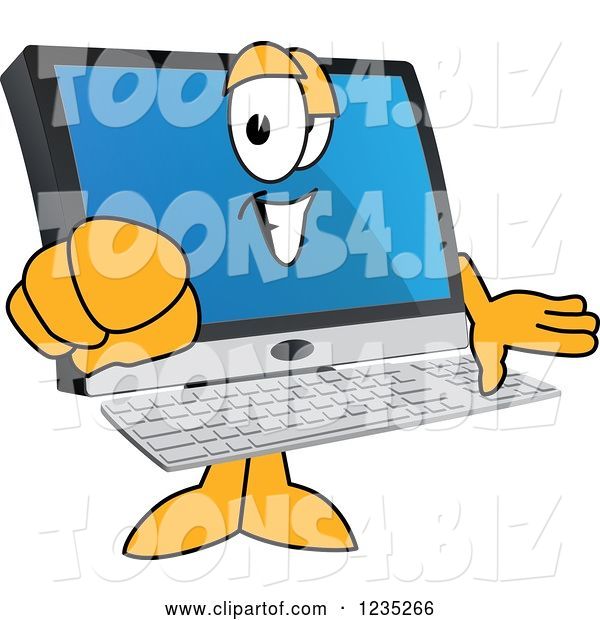 Vector Illustration of a Cartoon Pointing PC Computer Mascot